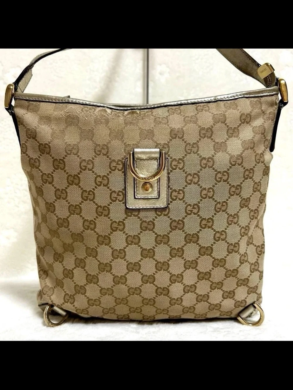 Gucci Tan Monogram Shoulder Bag with Gold-Tone Hardware